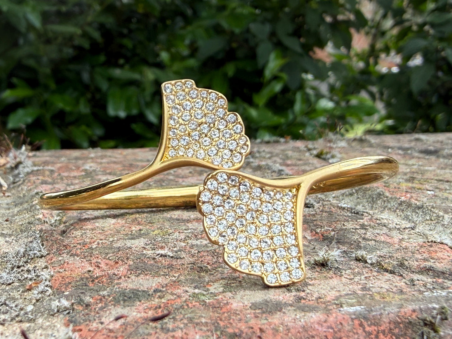 Swarovski Gold-Plated Gingko Leaf Crystal Bangle