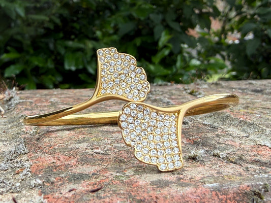 Swarovski Gold-Plated Gingko Leaf Crystal Bangle