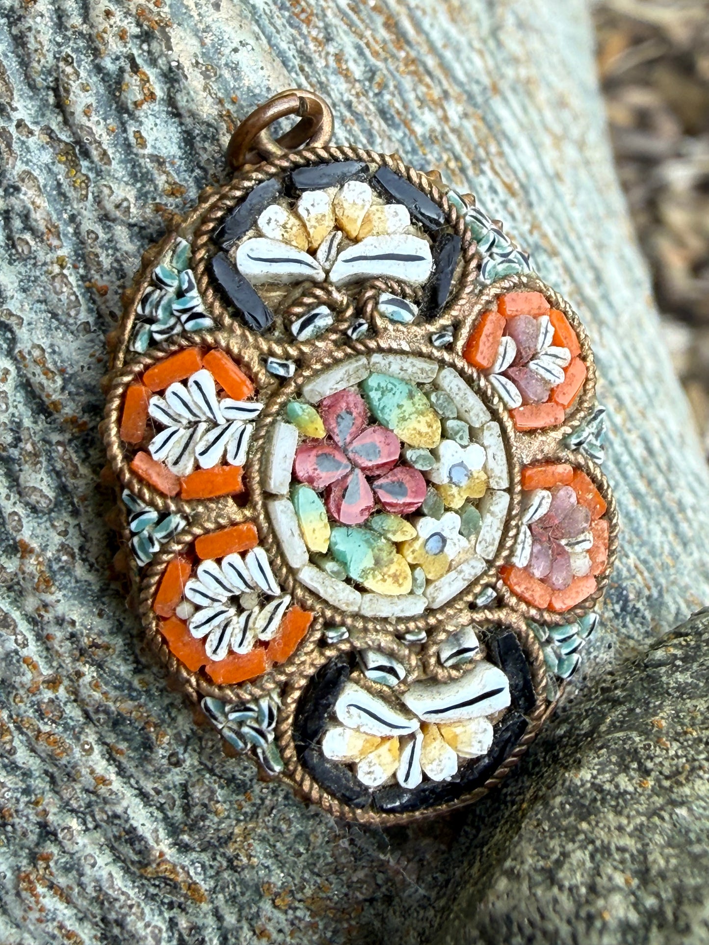 Vintage Micro Mosaic Floral Pendant