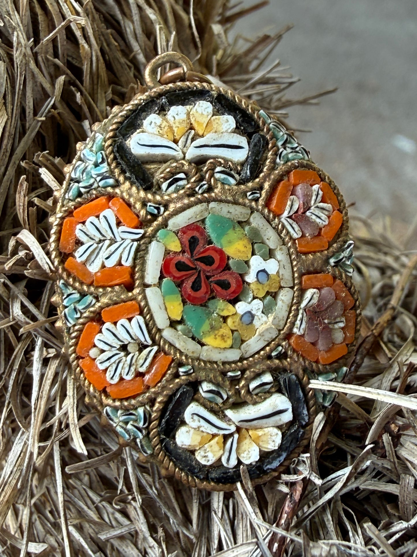 Vintage Micro Mosaic Floral Pendant
