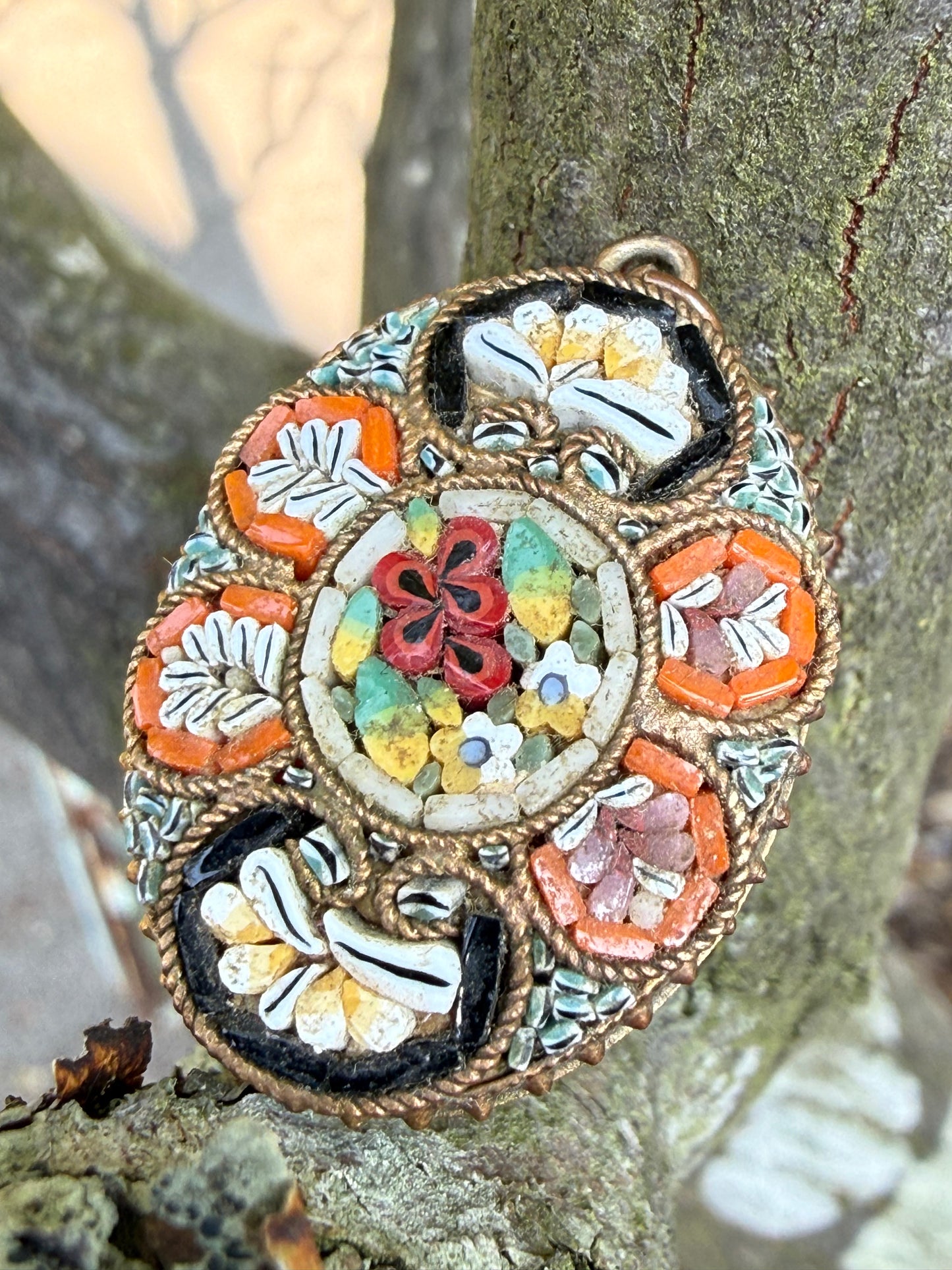 Vintage Micro Mosaic Floral Pendant