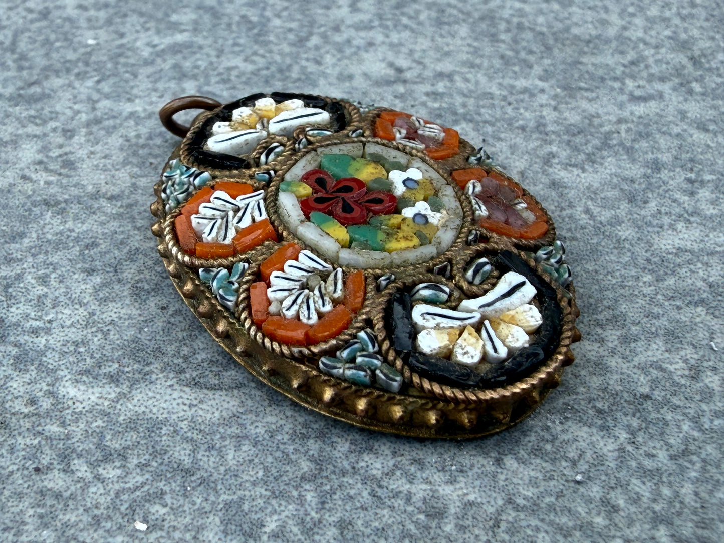 Vintage Micro Mosaic Floral Pendant