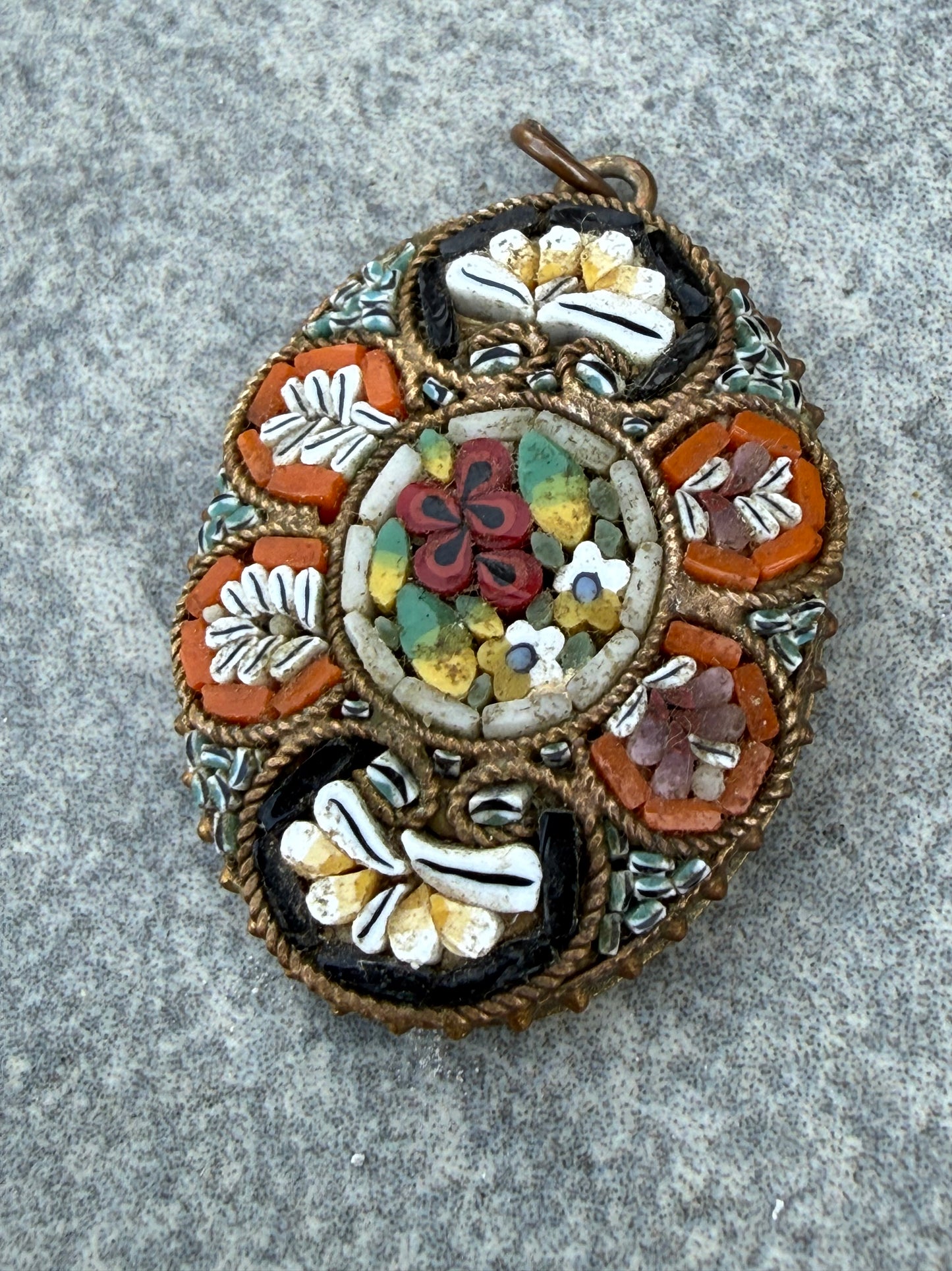 Vintage Micro Mosaic Floral Pendant
