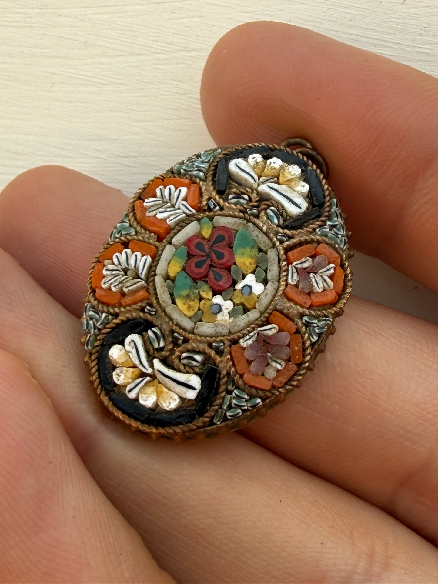 Vintage Micro Mosaic Floral Pendant