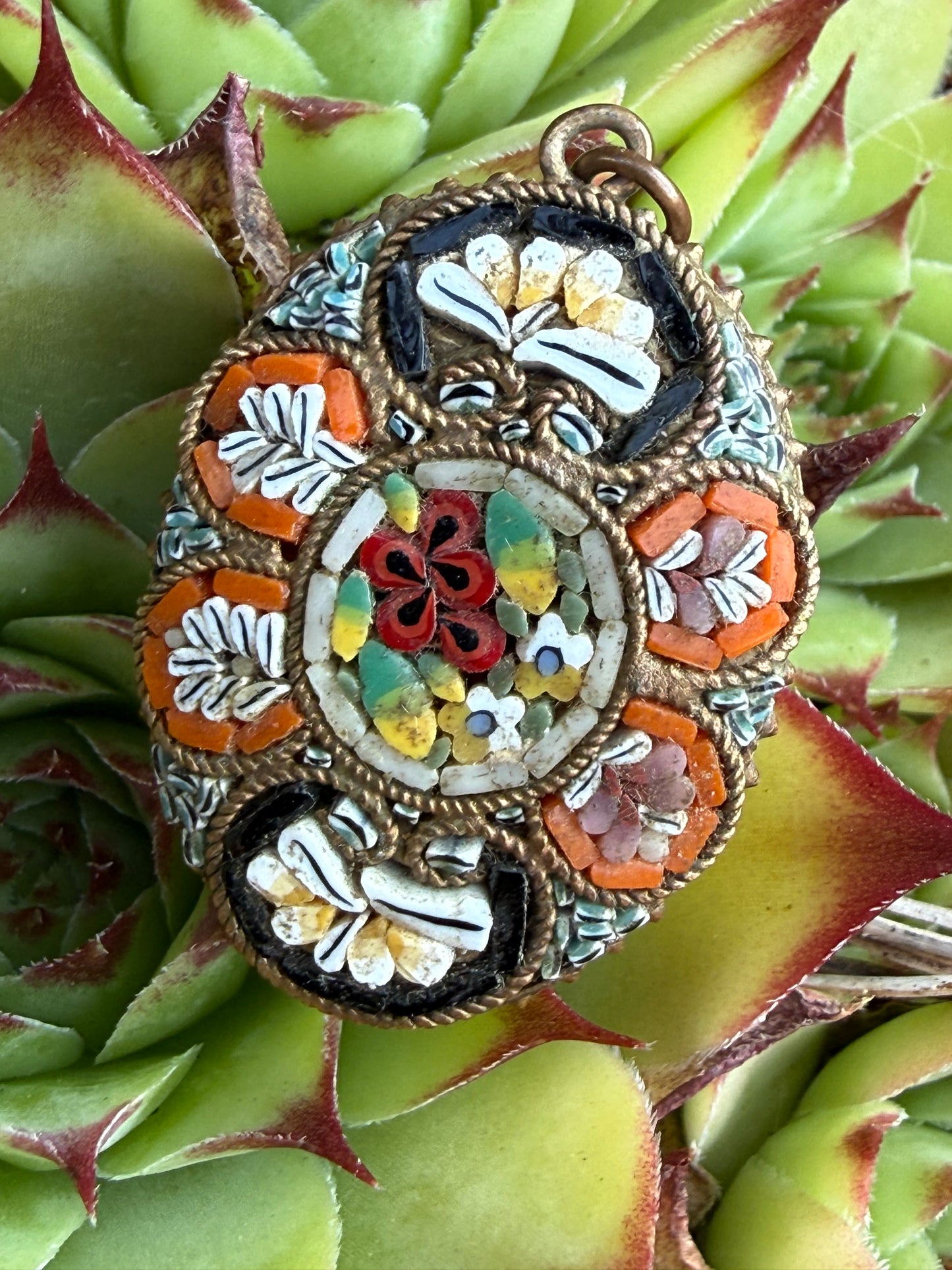 Vintage Micro Mosaic Floral Pendant