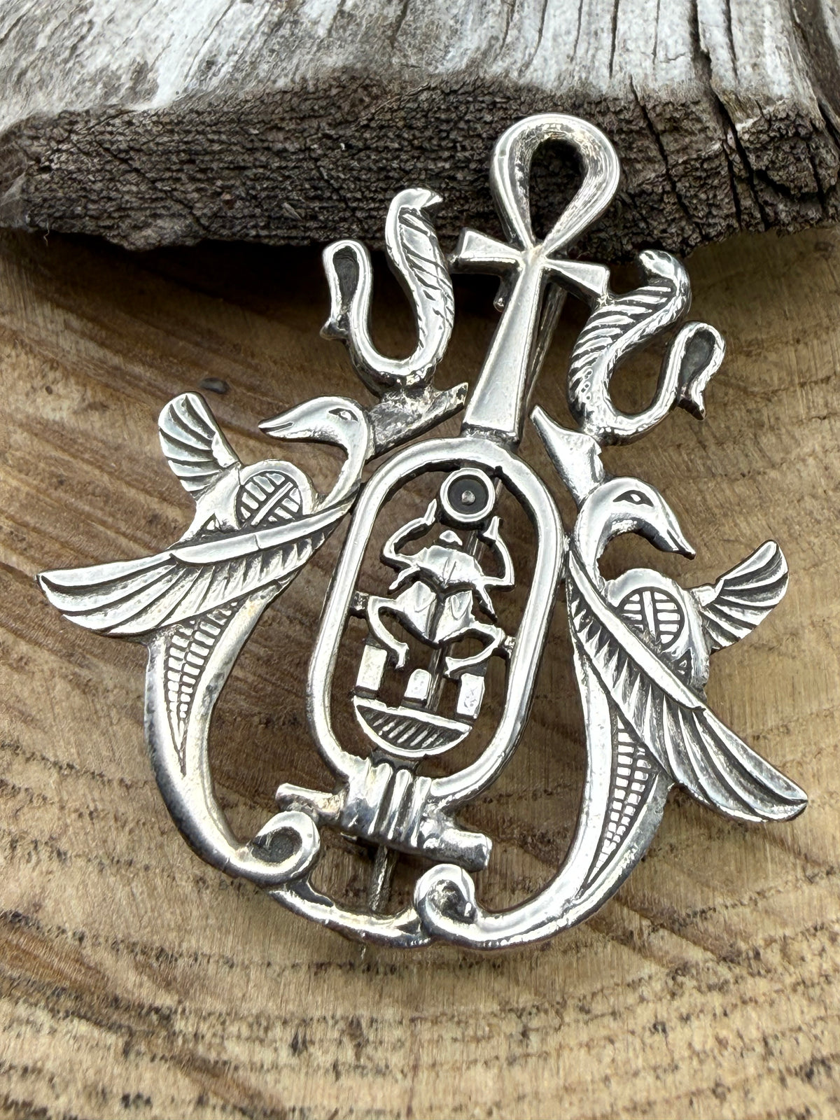 Vintage Egyptian Revival Tutankhamun Silver Brooch