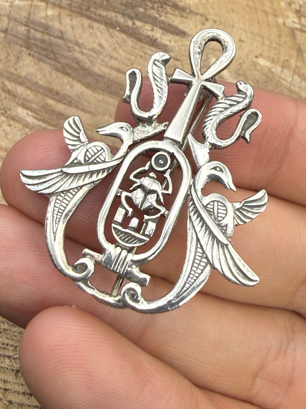 Vintage Egyptian Revival Tutankhamun Silver Brooch