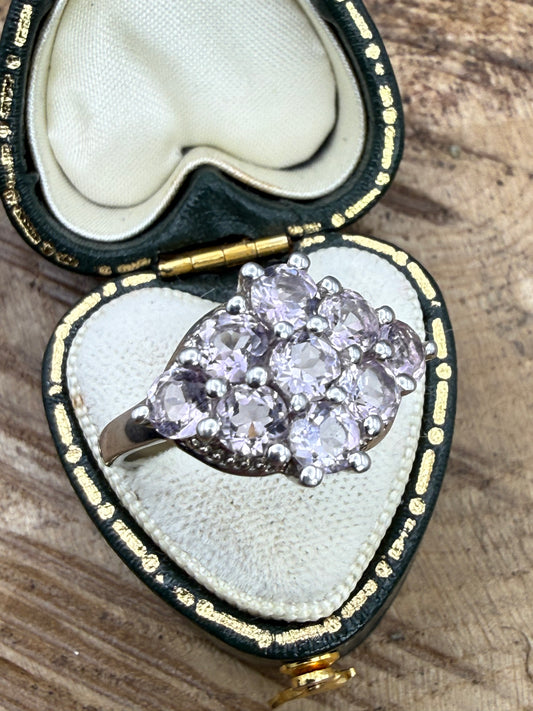 Vintage Sterling Silver Pale Amethyst Cluster Ring, Signed TGGC