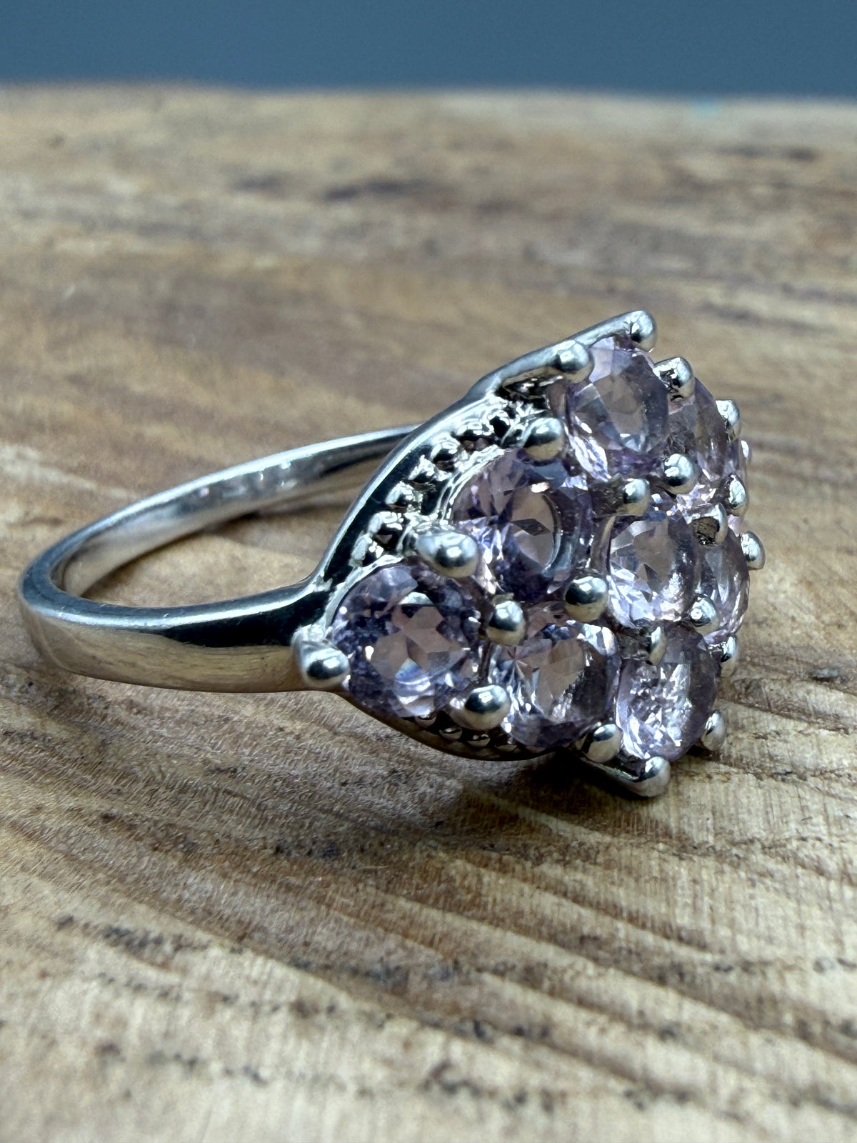 Vintage Sterling Silver Pale Amethyst Cluster Ring, Signed TGGC