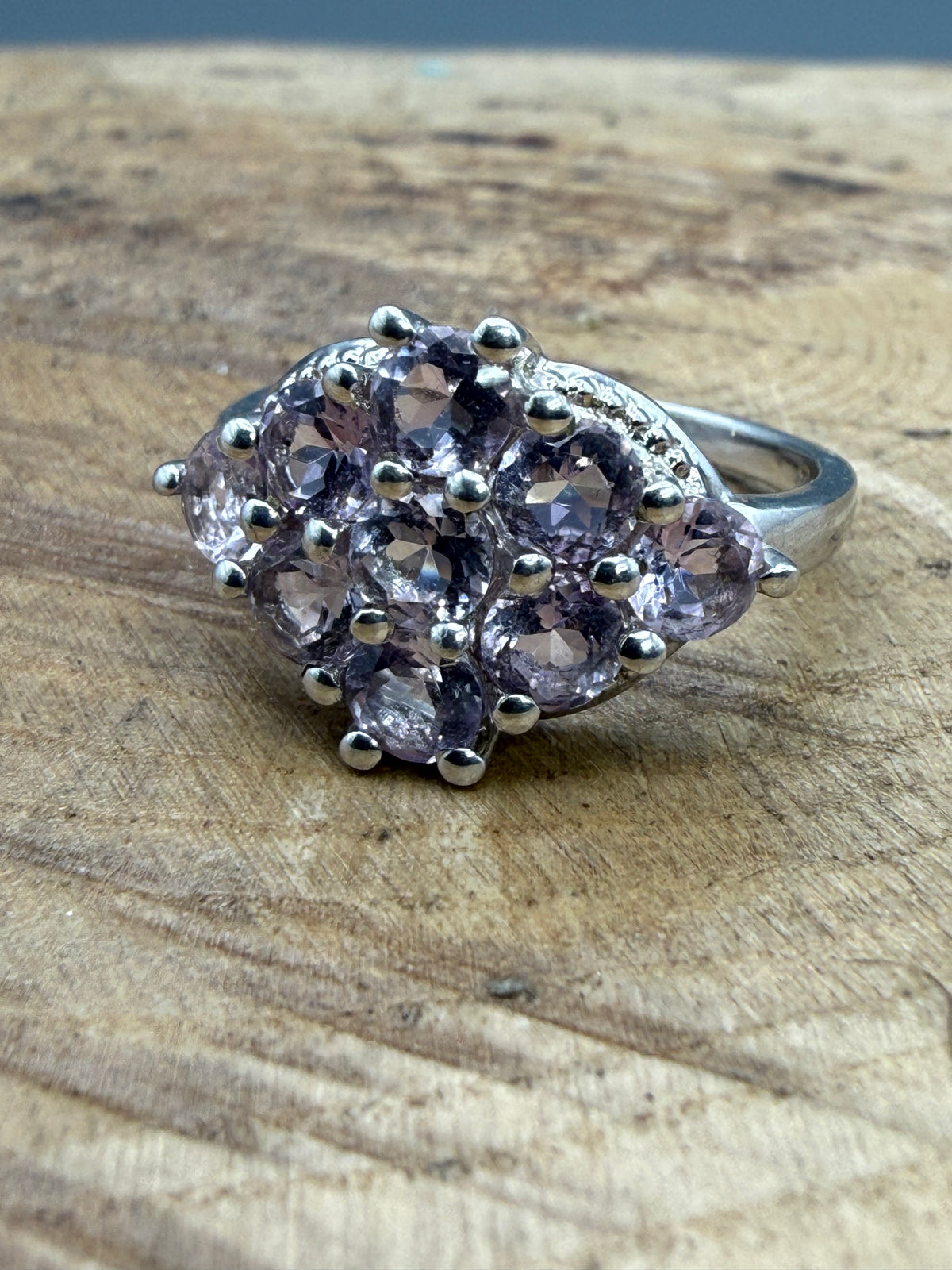 Vintage Sterling Silver Pale Amethyst Cluster Ring, Signed TGGC