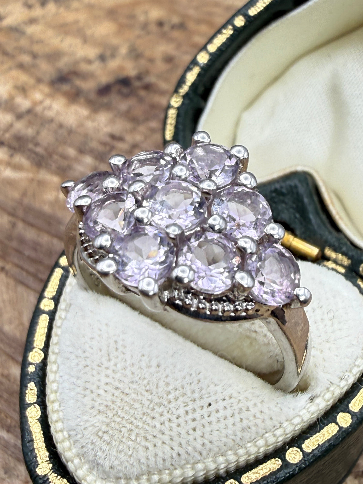 Vintage Sterling Silver Pale Amethyst Cluster Ring, Signed TGGC