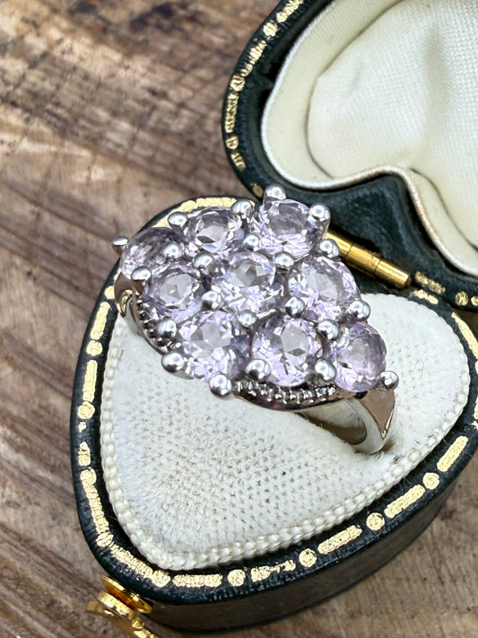 Vintage Sterling Silver Pale Amethyst Cluster Ring, Signed TGGC