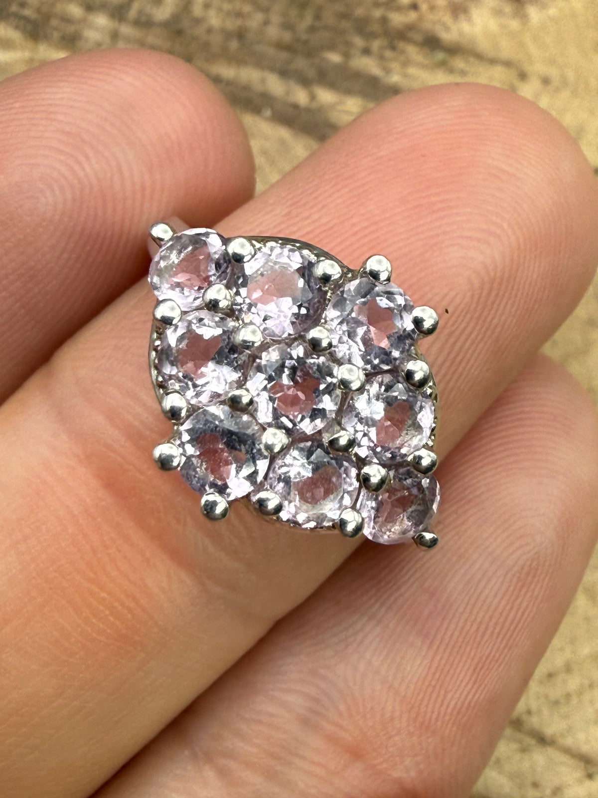 Vintage Sterling Silver Pale Amethyst Cluster Ring, Signed TGGC