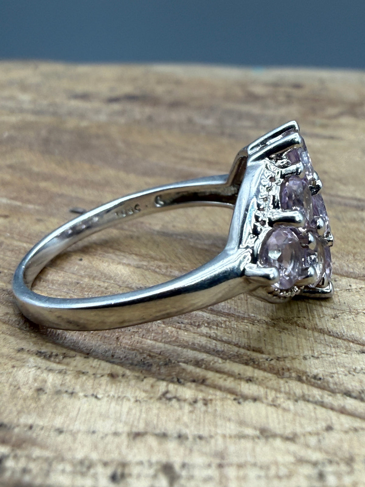 Vintage Sterling Silver Pale Amethyst Cluster Ring, Signed TGGC