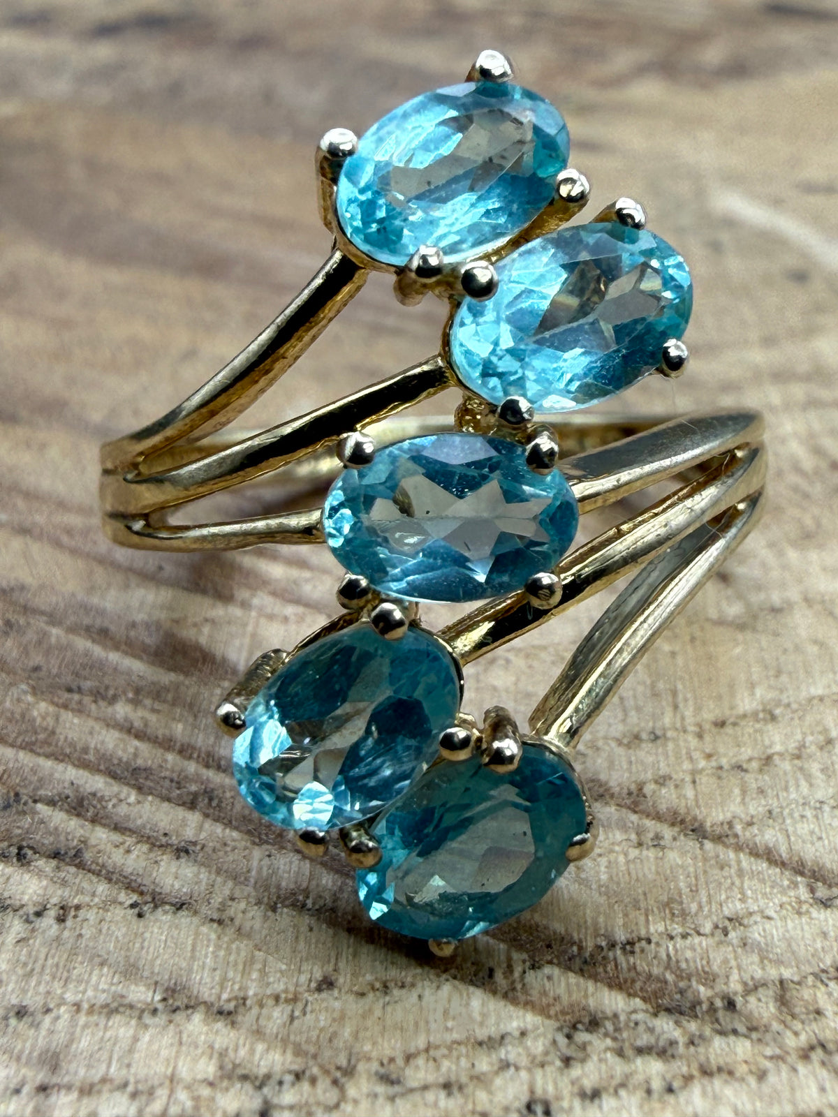 Vintage Gold Vermeil Aquamarine Cluster Ring