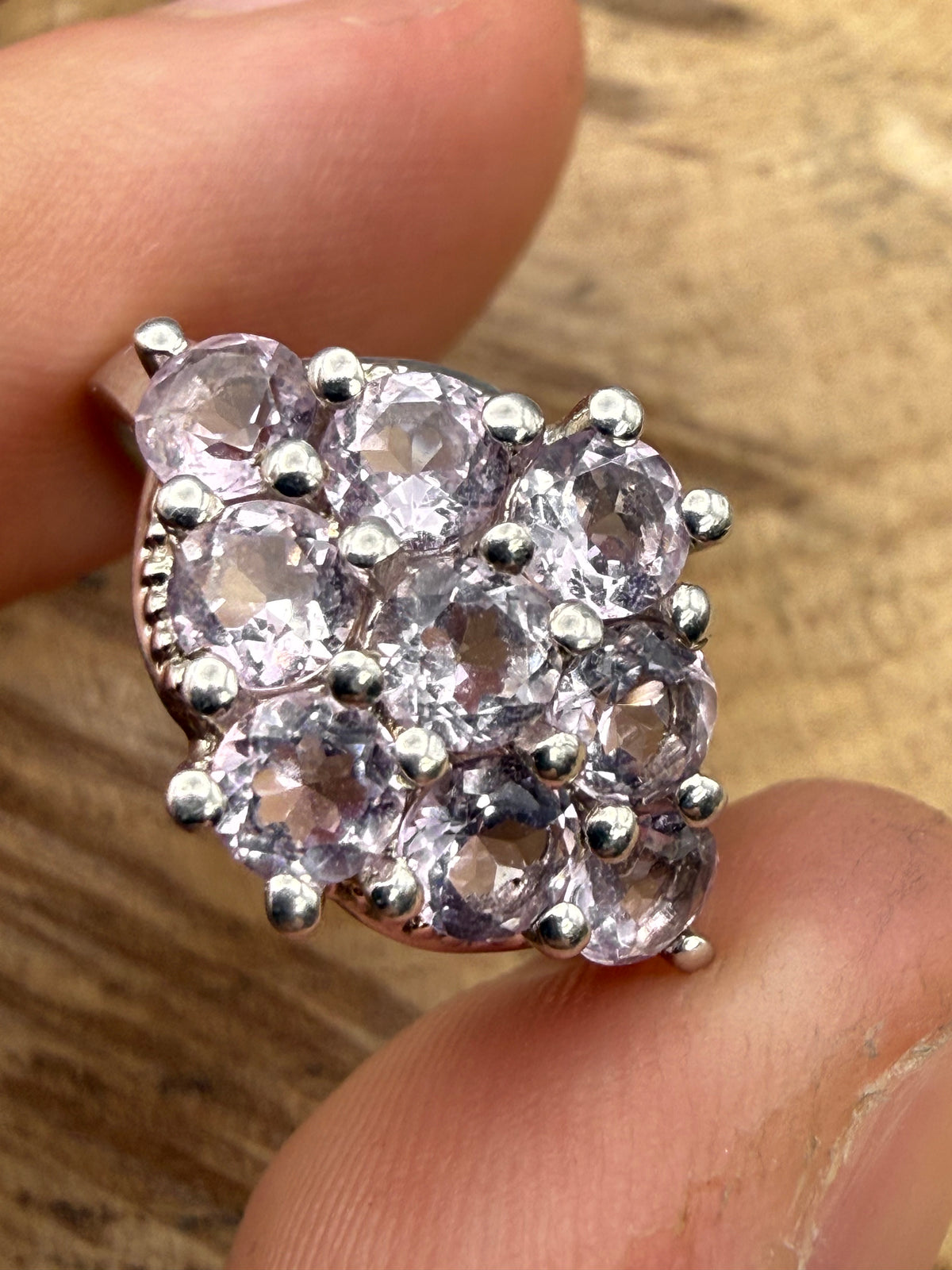 Vintage Sterling Silver Pale Amethyst Cluster Ring, Signed TGGC