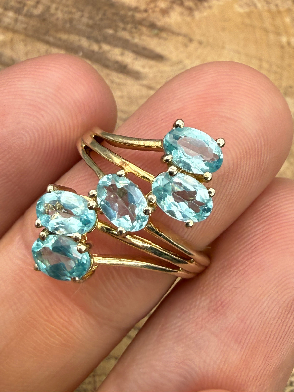 Vintage Gold Vermeil Aquamarine Cluster Ring