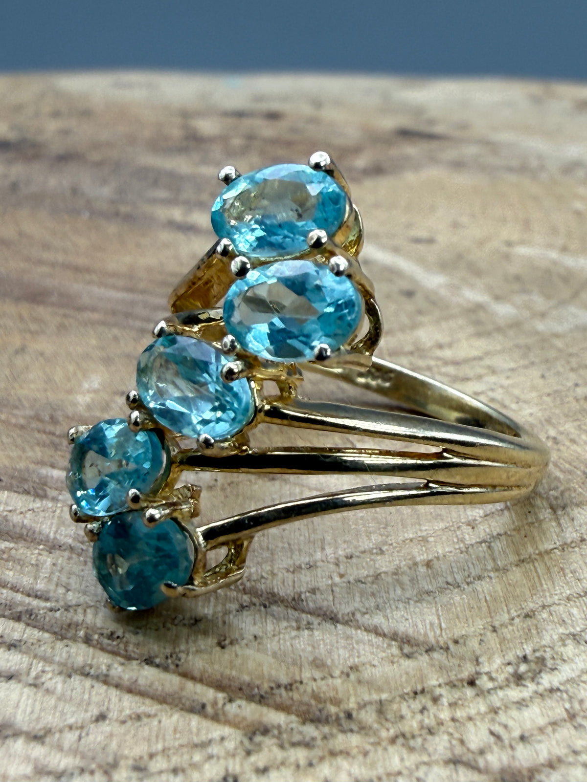 Vintage Gold Vermeil Aquamarine Cluster Ring