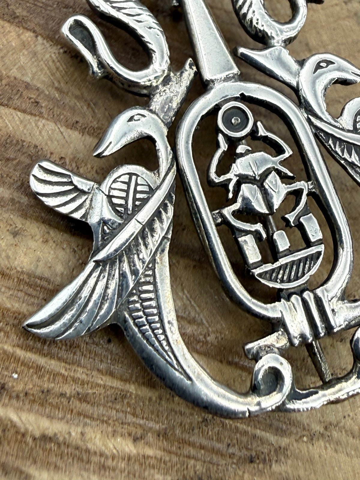 Vintage Egyptian Revival Tutankhamun Silver Brooch