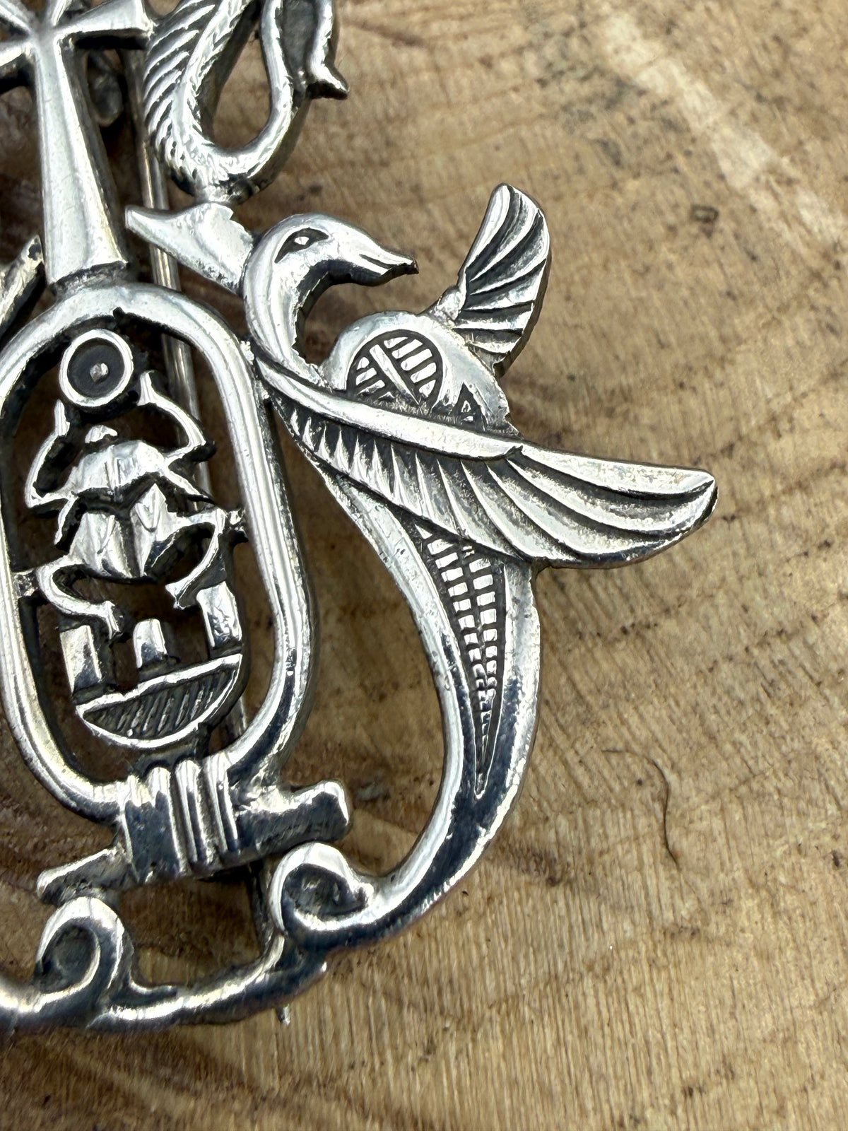 Vintage Egyptian Revival Tutankhamun Silver Brooch