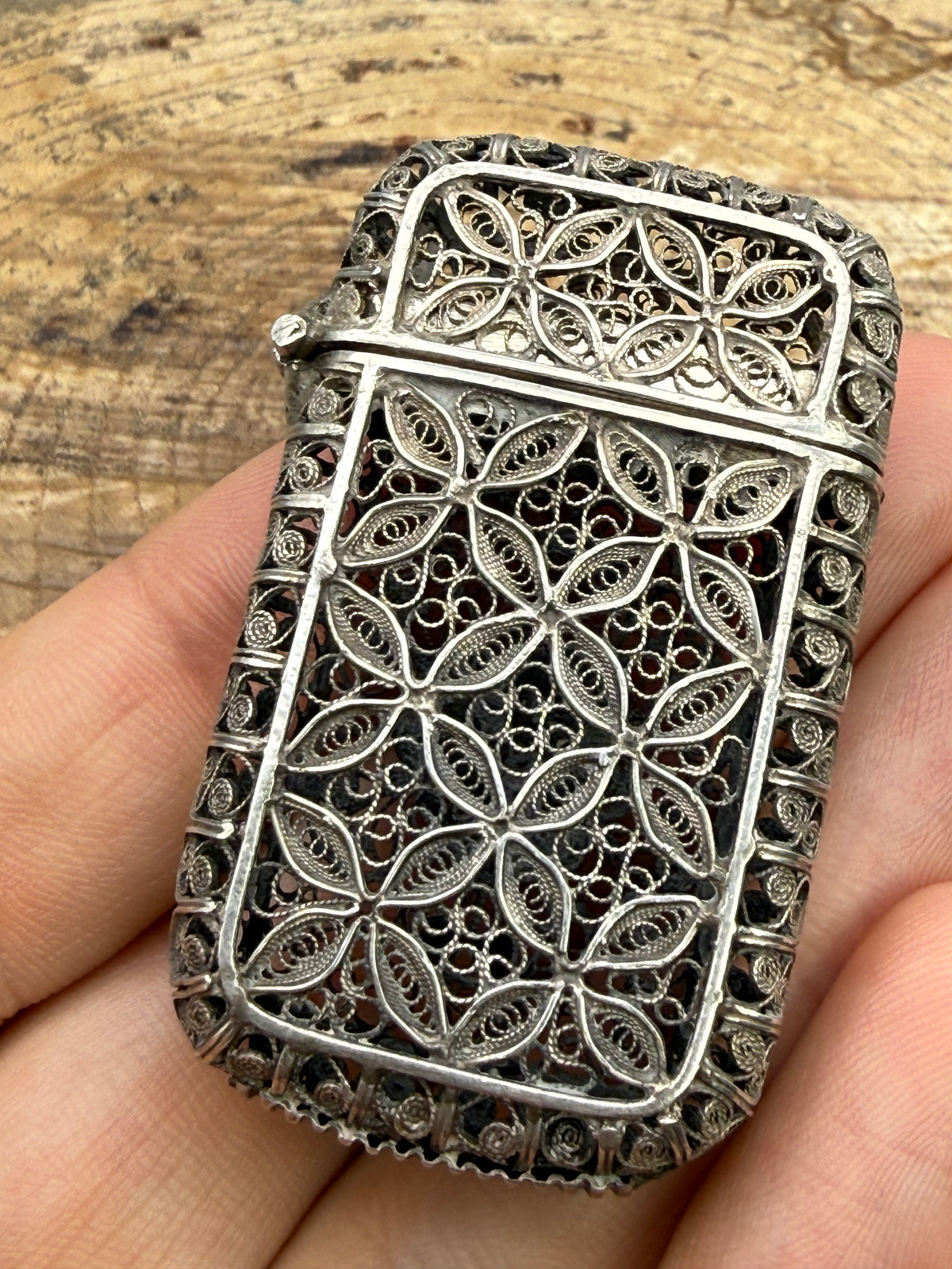 Antique Continental Silver Filigree Vesta Case