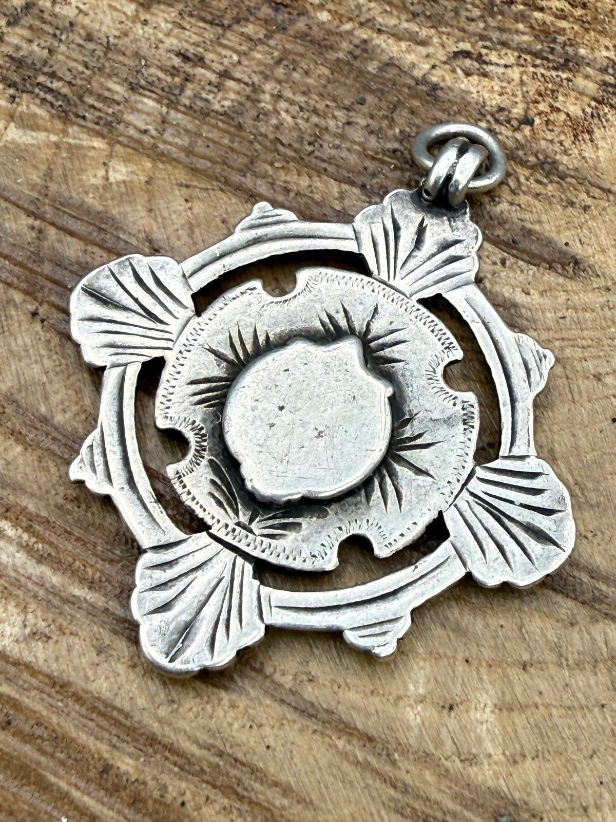 Antique Sterling Silver Watch Fob Pendant With Rose Gold Cartouche