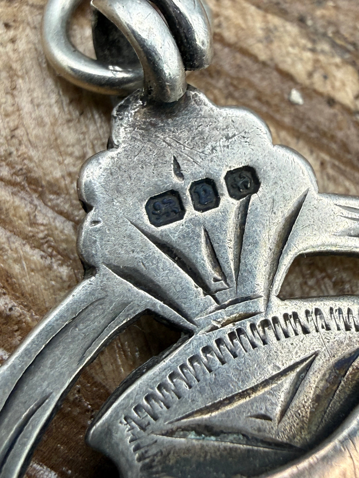 Antique Sterling Silver Watch Fob Pendant With Rose Gold Cartouche