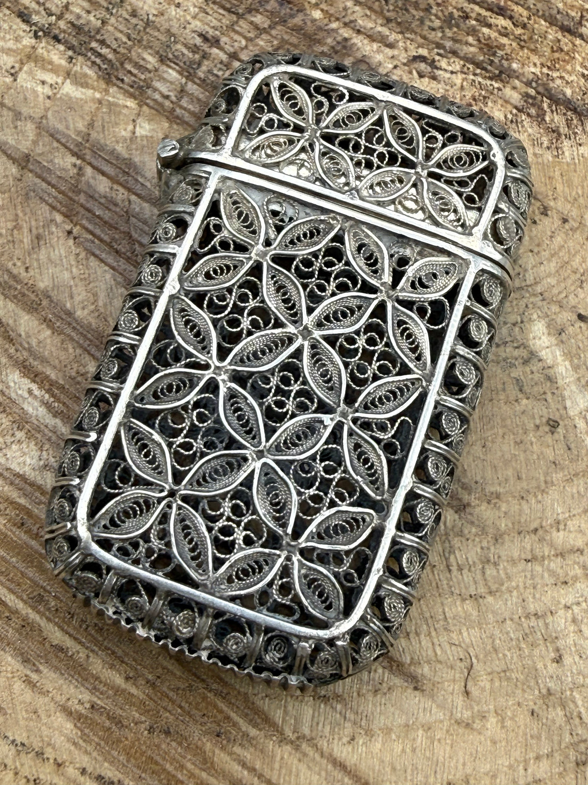 Antique Continental Silver Filigree Vesta Case
