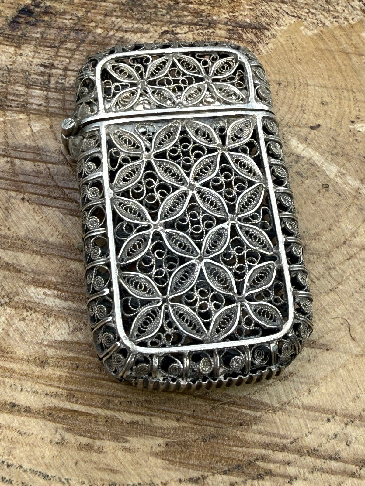 Antique Continental Silver Filigree Vesta Case
