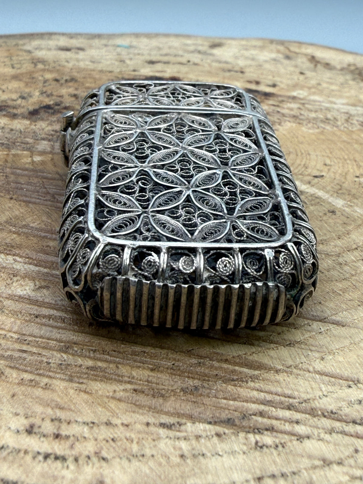 Antique Continental Silver Filigree Vesta Case