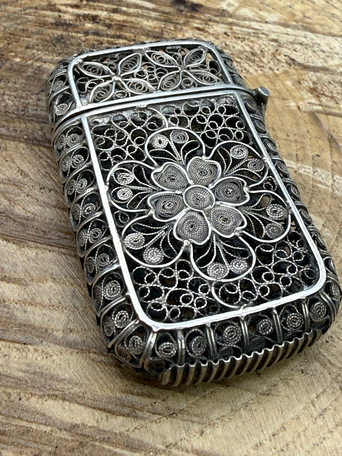 Antique Continental Silver Filigree Vesta Case