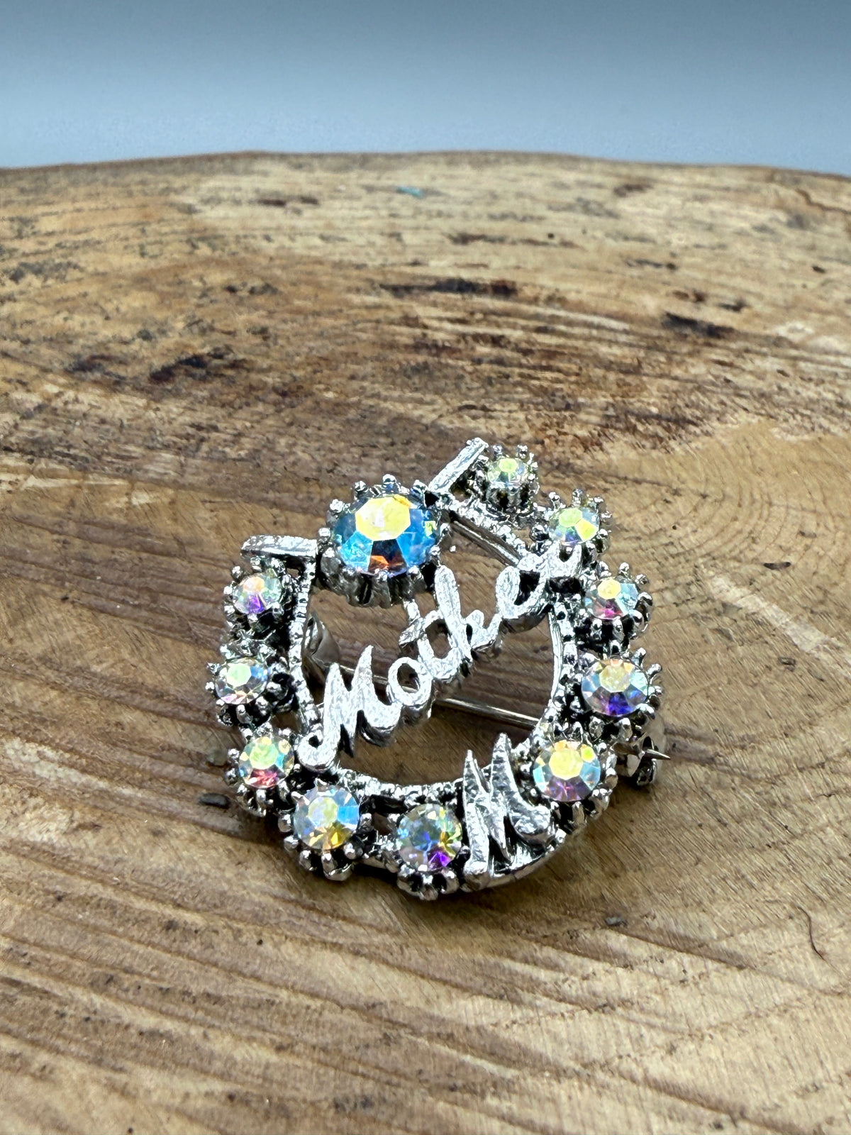 Vintage Mother Brooch with Aurora Borealis Rhinestones