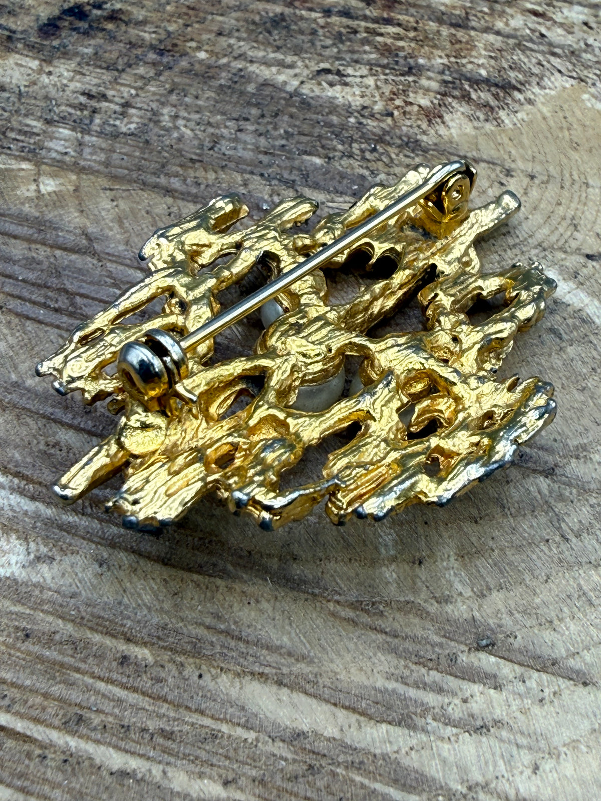 Vintage Brutalist Brooch with Faux Pearls