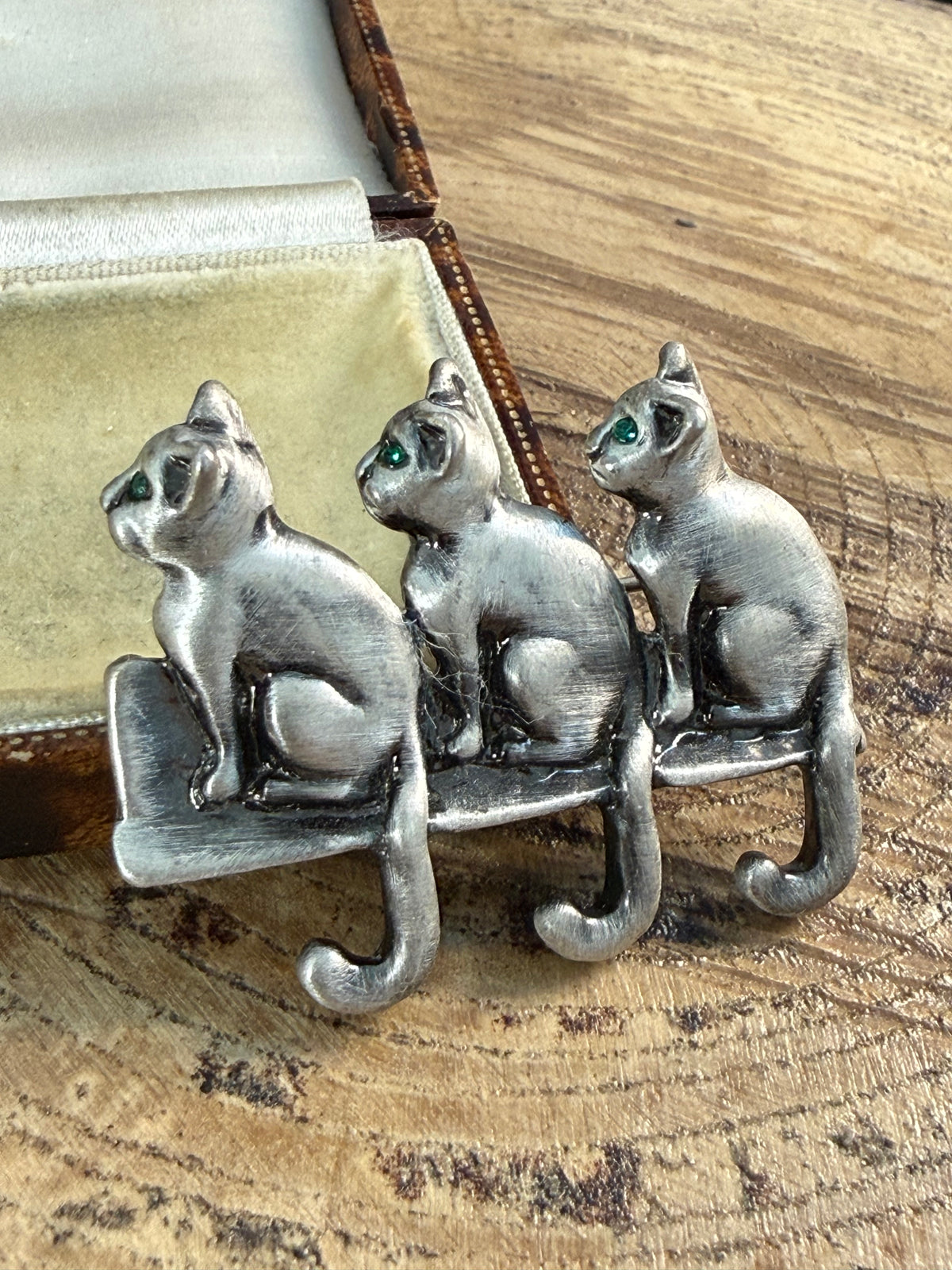 Vintage Three Cats & Fence Brooch