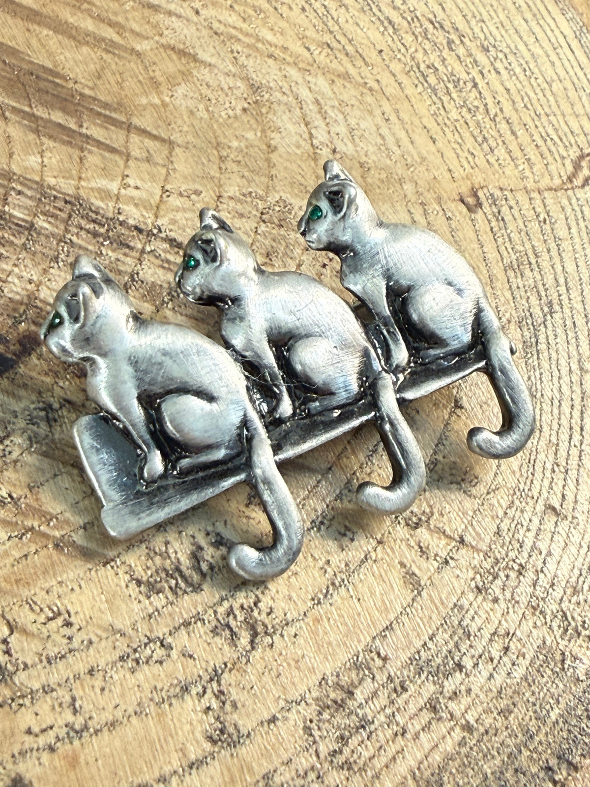 Vintage Three Cats & Fence Brooch