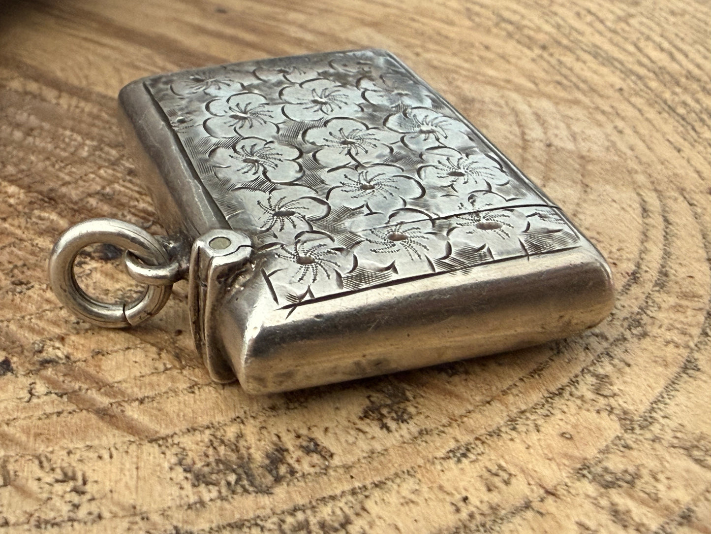 Edwardian Sterling Silver Floral Vesta Case, Birmingham 1906