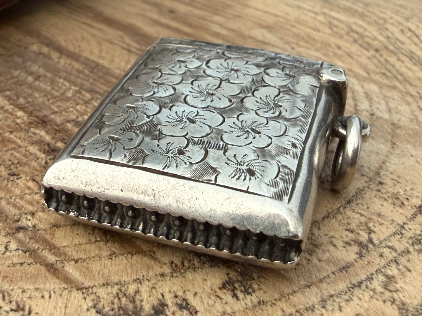 Edwardian Sterling Silver Floral Vesta Case, Birmingham 1906