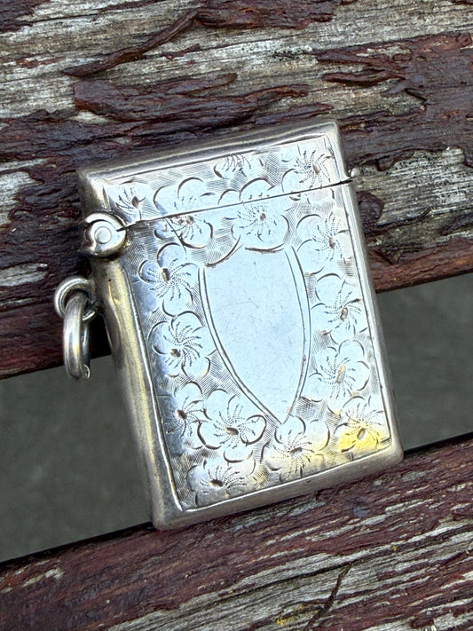 Edwardian Sterling Silver Floral Vesta Case, Birmingham 1906