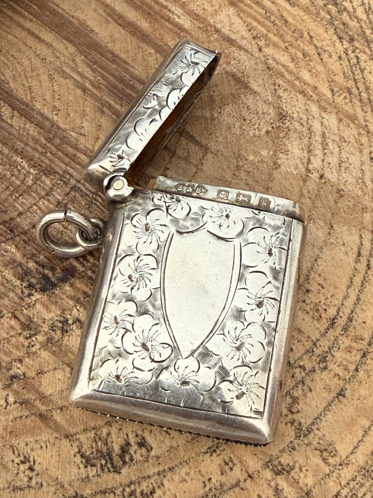 Edwardian Sterling Silver Floral Vesta Case, Birmingham 1906