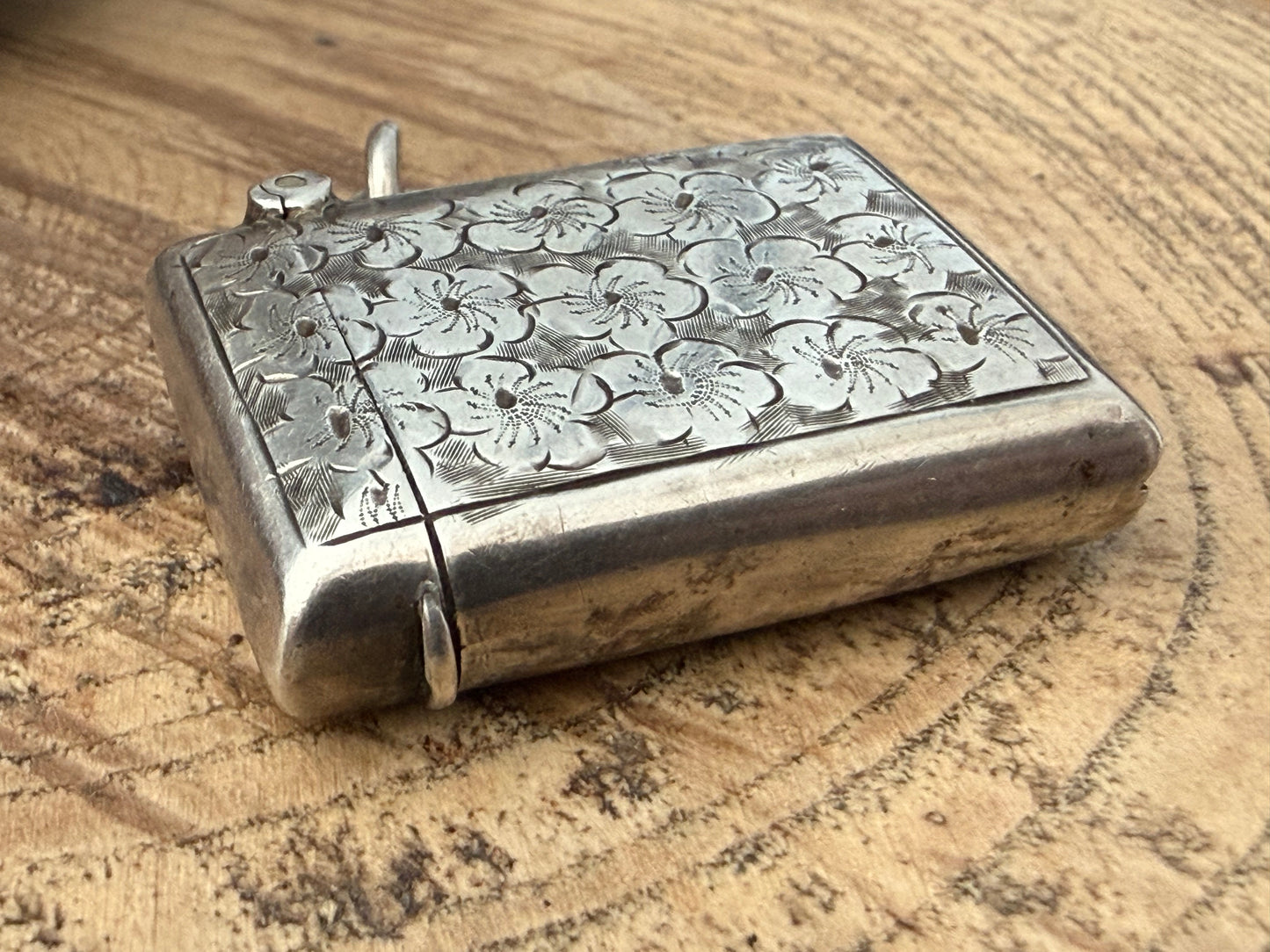 Edwardian Sterling Silver Floral Vesta Case, Birmingham 1906