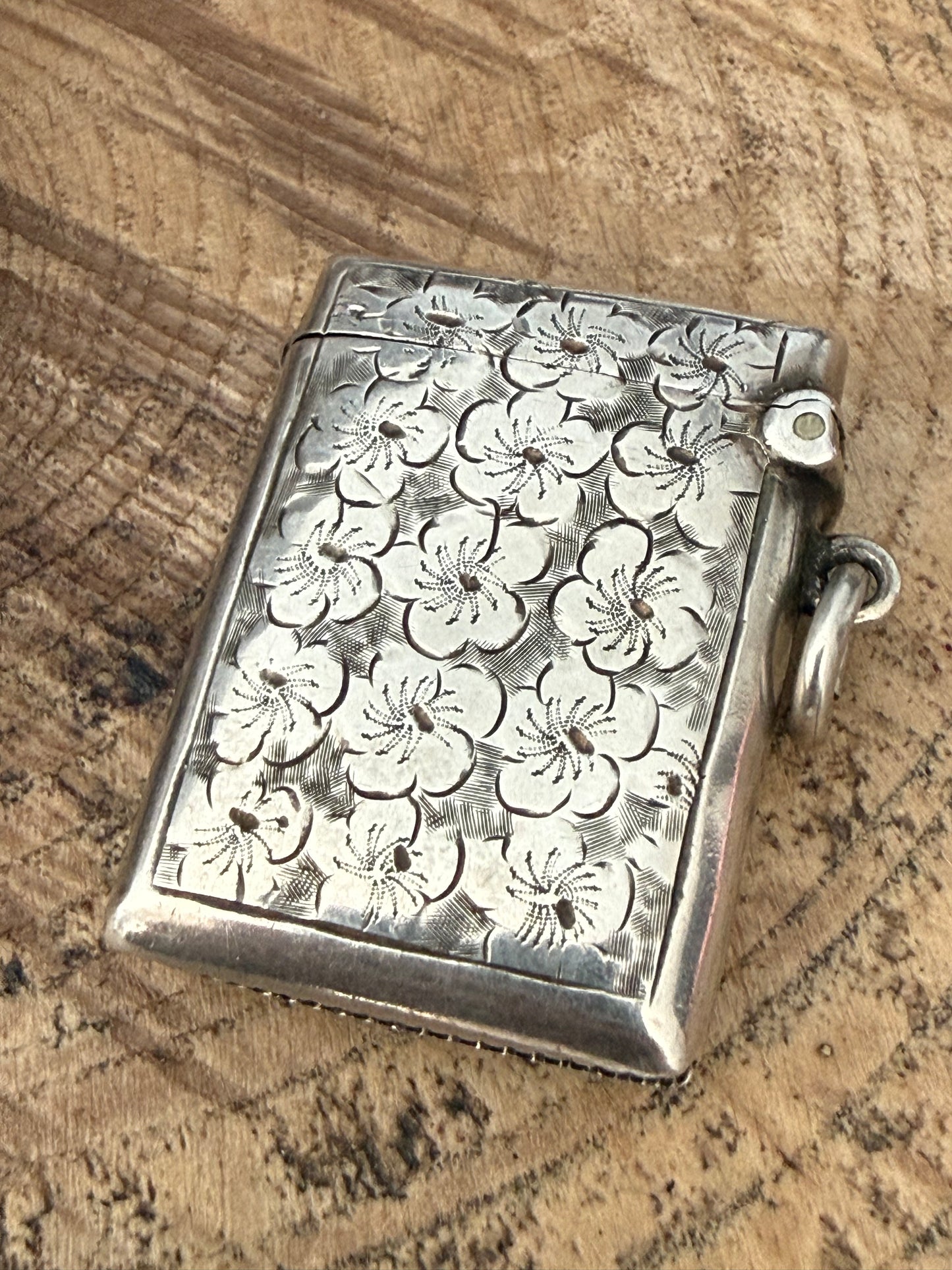 Edwardian Sterling Silver Floral Vesta Case, Birmingham 1906