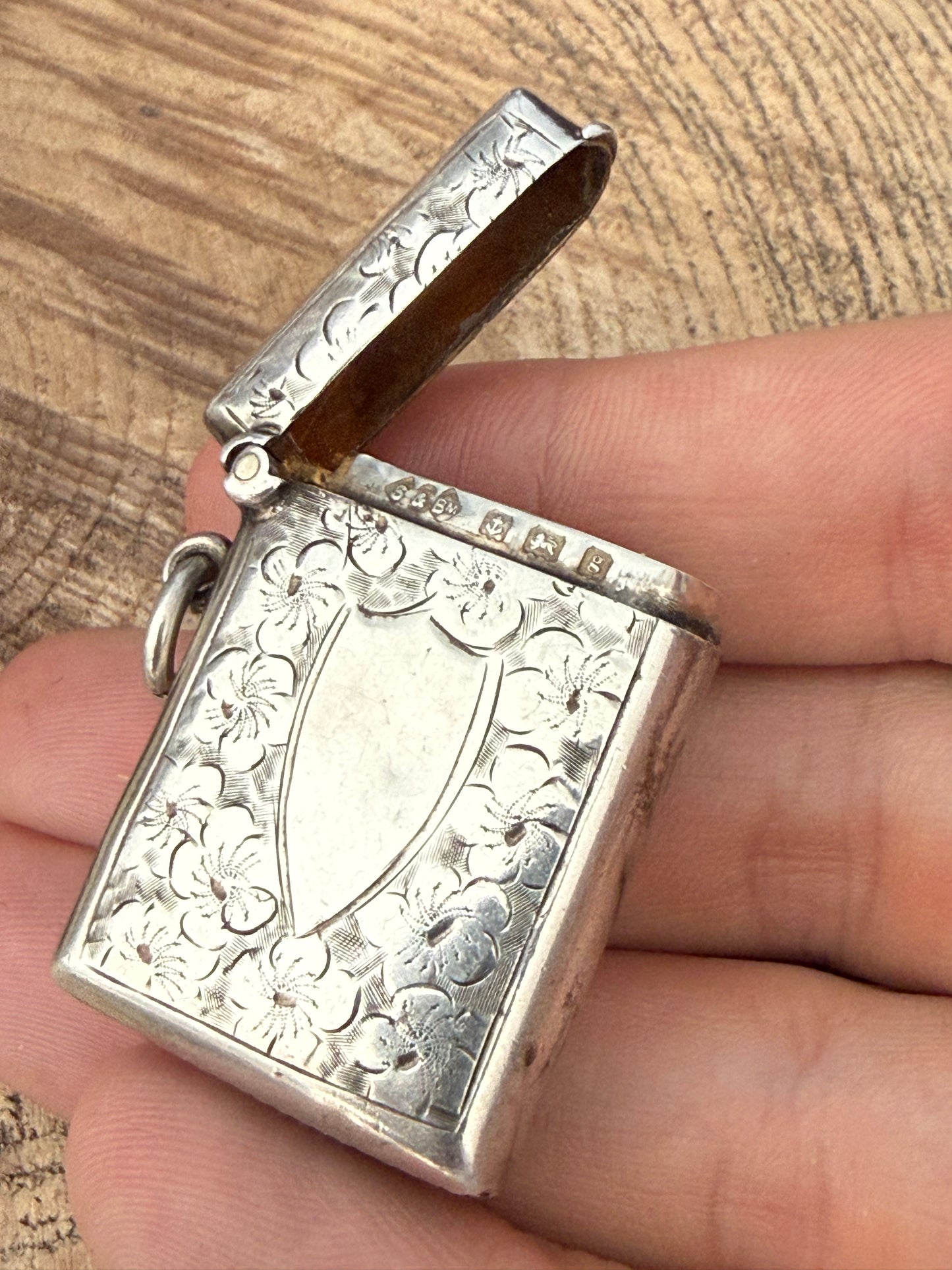 Edwardian Sterling Silver Floral Vesta Case, Birmingham 1906
