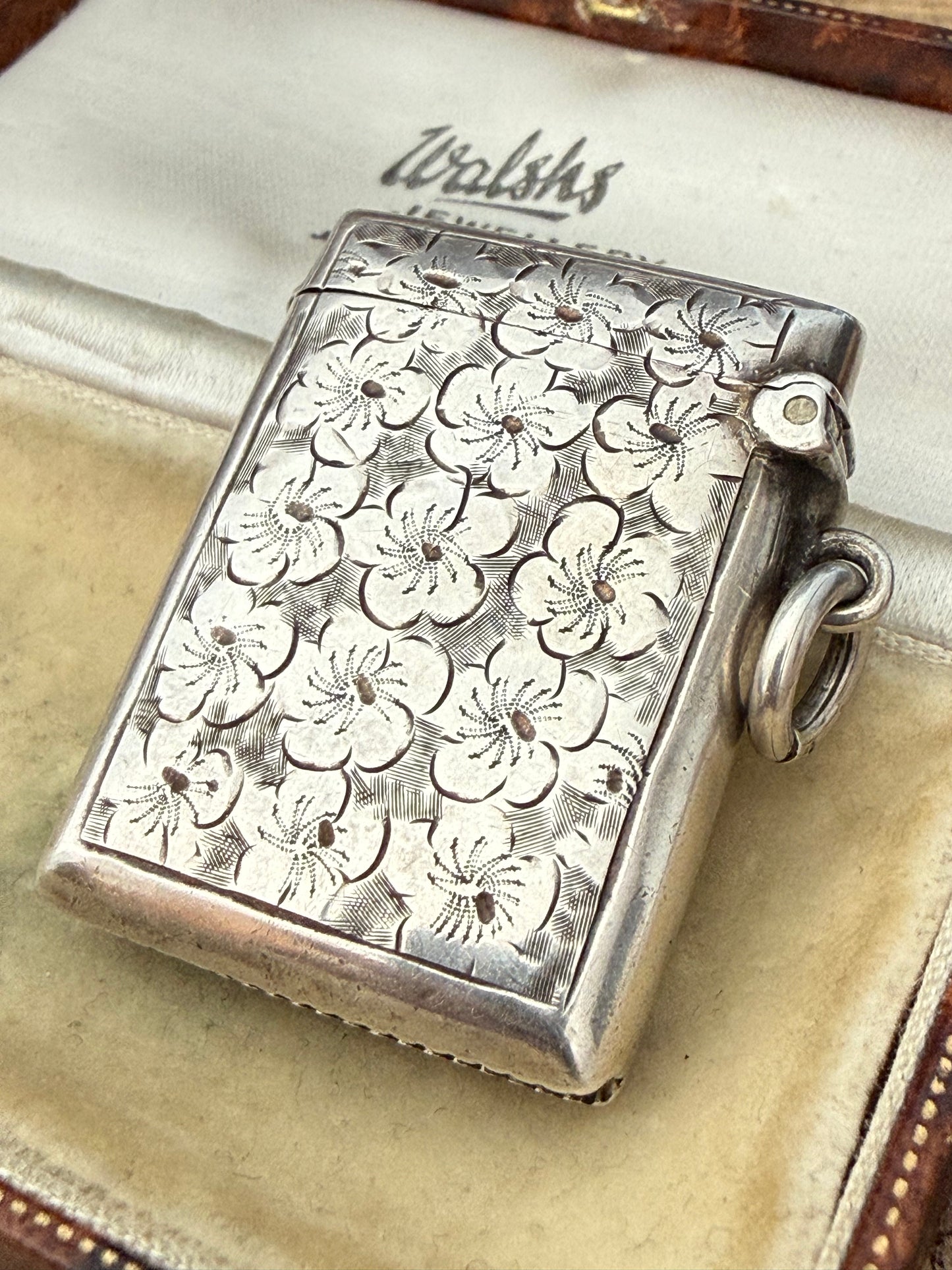 Edwardian Sterling Silver Floral Vesta Case, Birmingham 1906