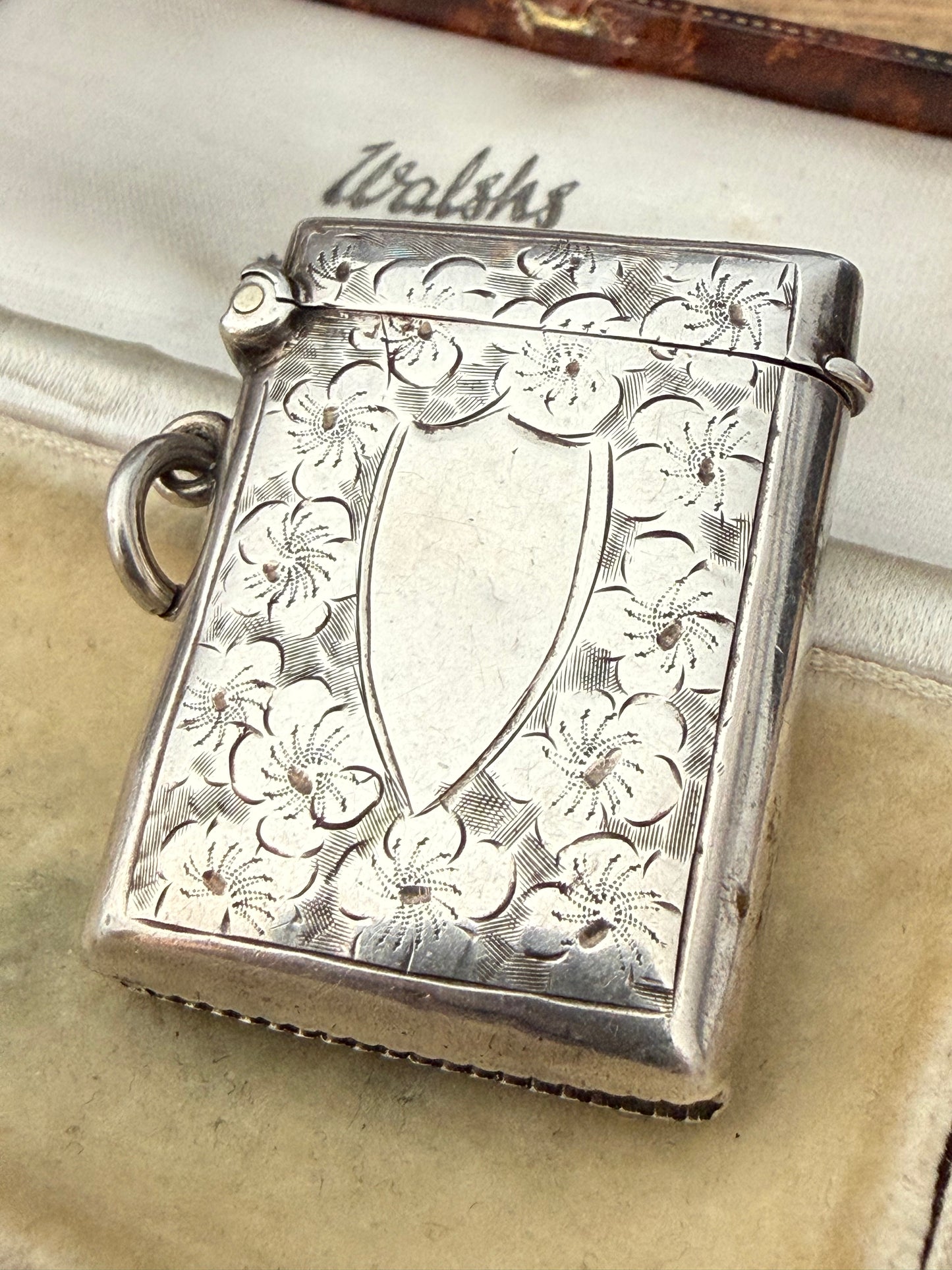 Edwardian Sterling Silver Floral Vesta Case, Birmingham 1906