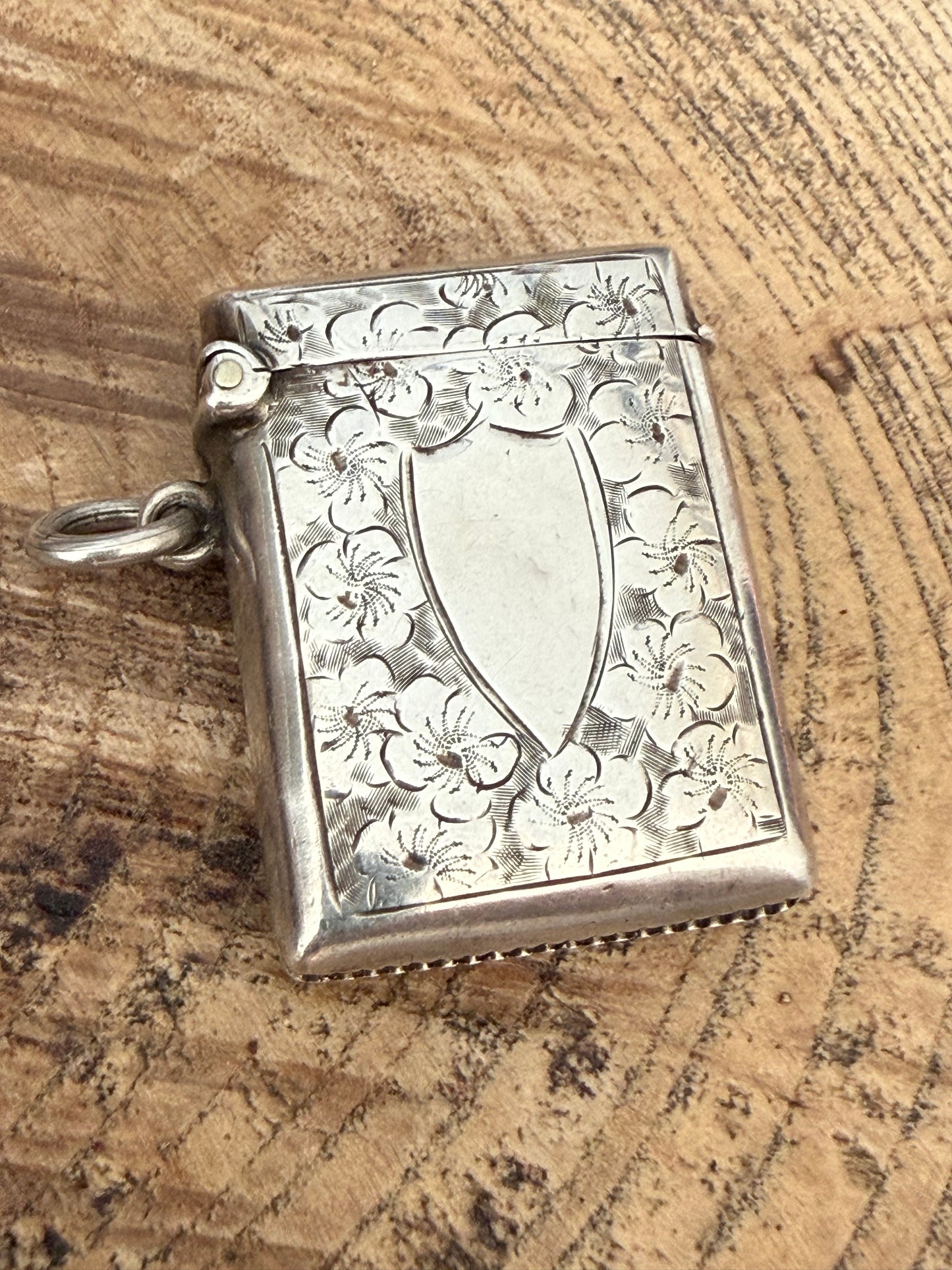 Edwardian Sterling Silver Floral Vesta Case, Birmingham 1906