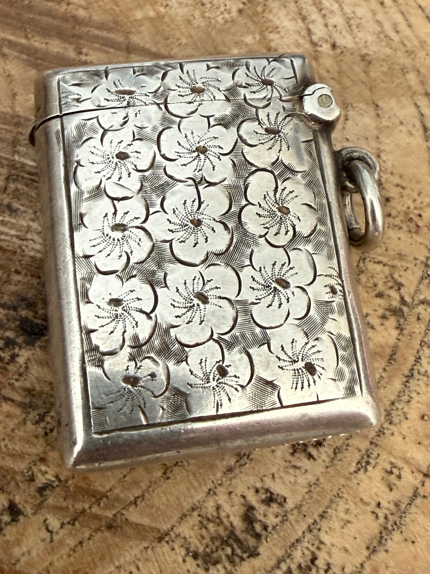 Edwardian Sterling Silver Floral Vesta Case, Birmingham 1906
