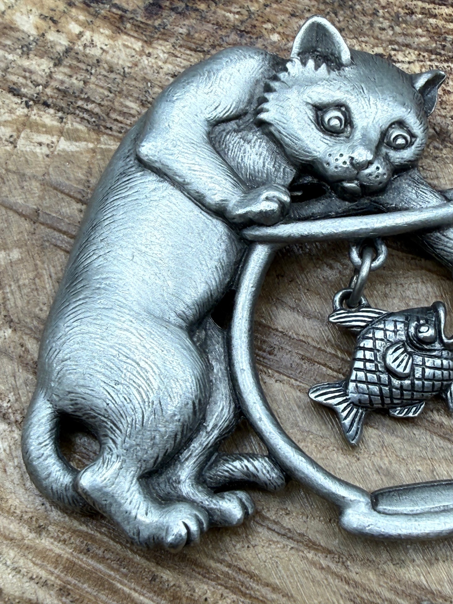 Vintage JJ Jonette Cat & Fish Bowl Brooch