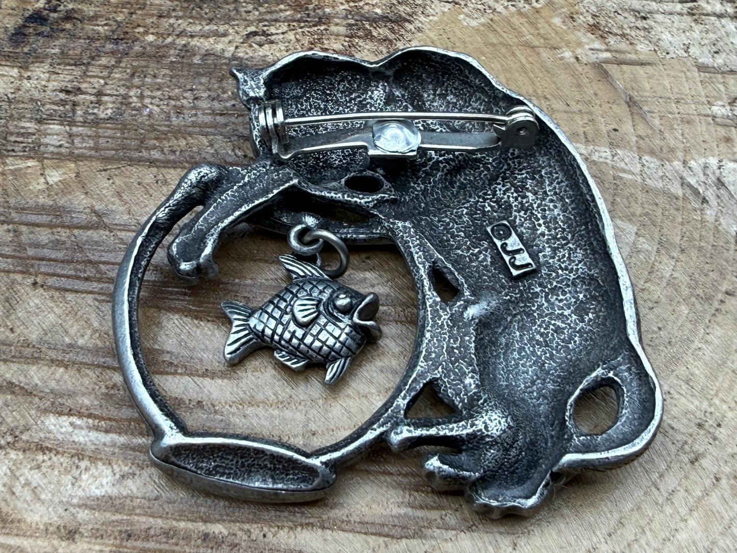Vintage JJ Jonette Cat & Fish Bowl Brooch
