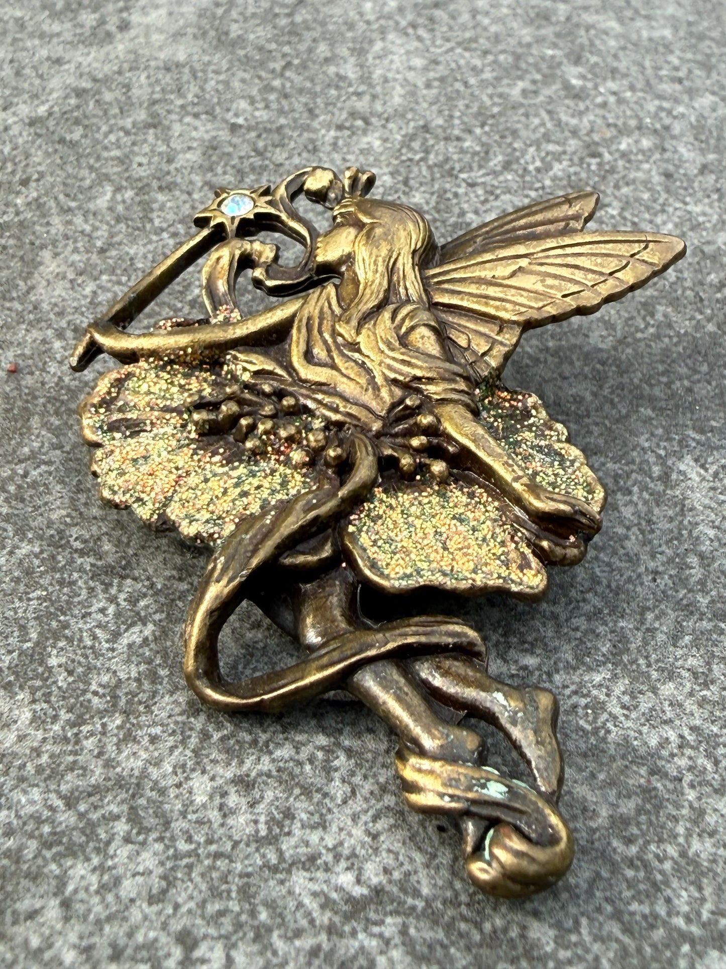Vintage JJ Jonette Fairy Brooch with Rhinestone Star Wand