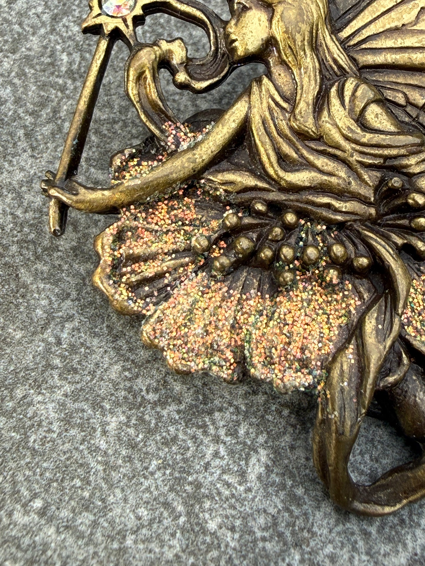 Vintage JJ Jonette Fairy Brooch with Rhinestone Star Wand